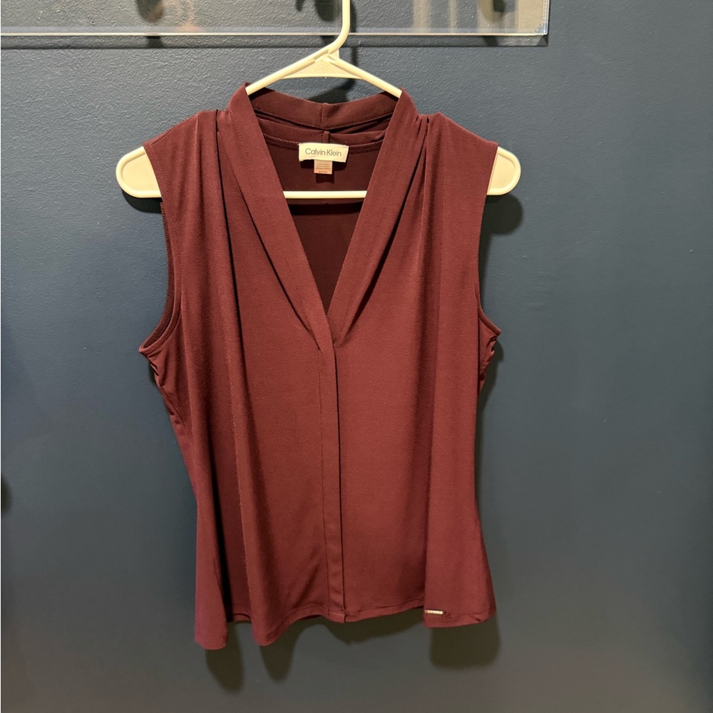 Calvin Klein Sleeveless V-Neck Camisole — Burgundy Wine